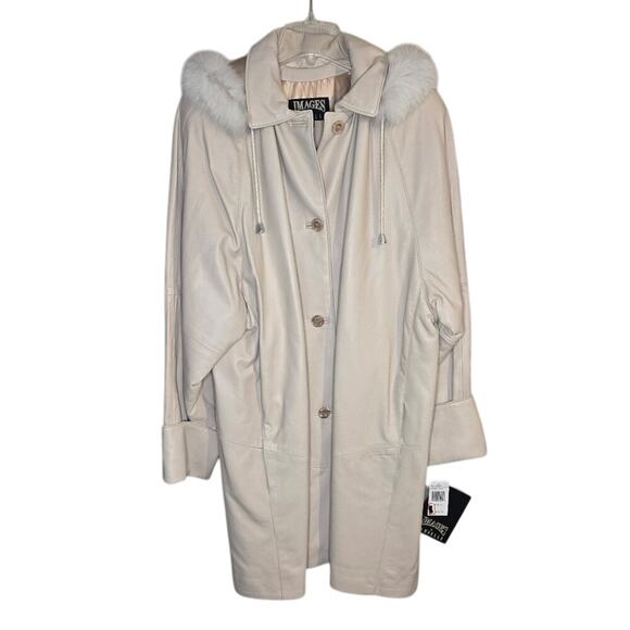 IMAGES BY DAMSELLE Lamb Leather Coat Fox Fur Hood XL Nude - Picture 1 of 16